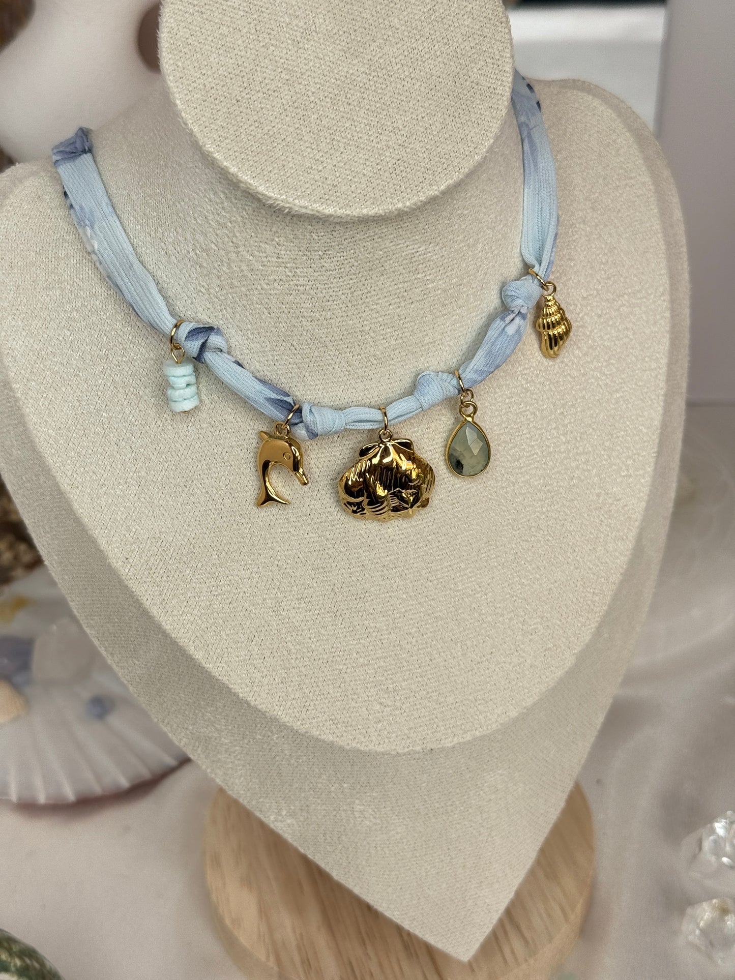 Collier tissu breloques - acier inoxydable