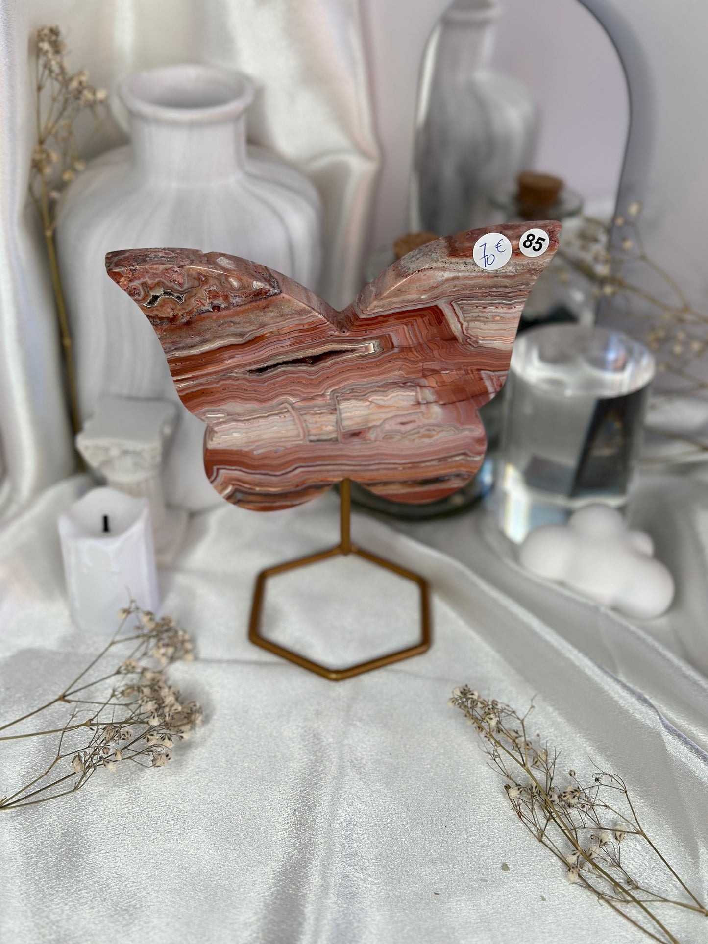 Papillons sur socle - agate crazy lace