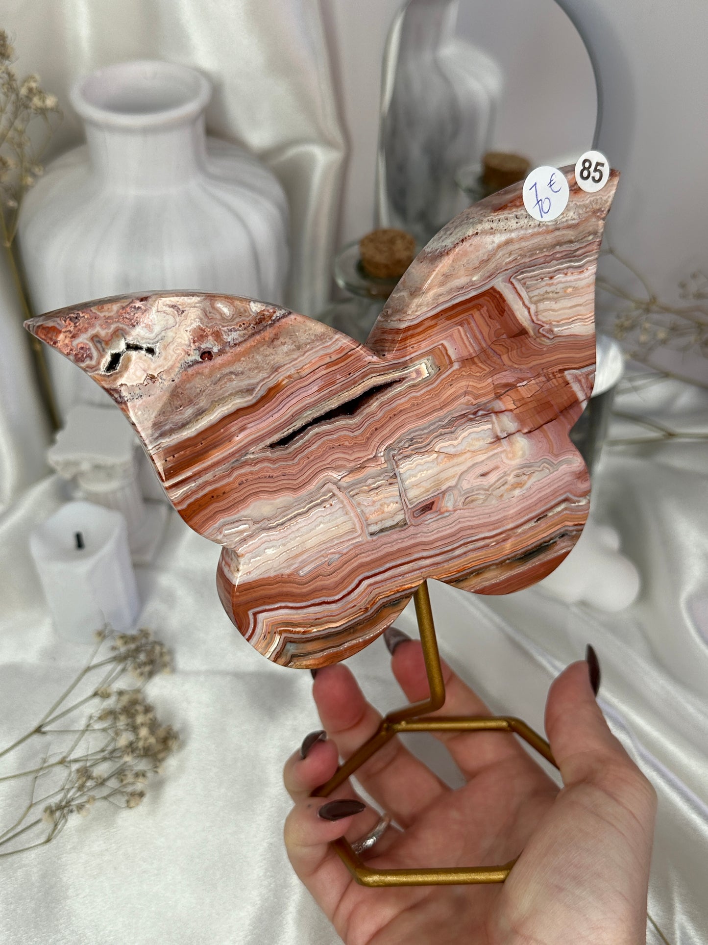 Papillons sur socle - agate crazy lace