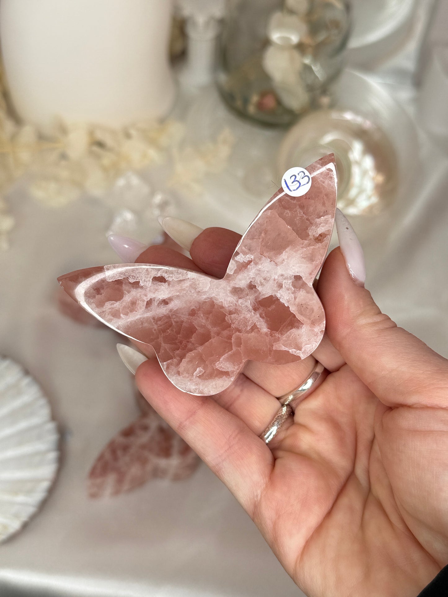 Papillons 2D - calcite fraise