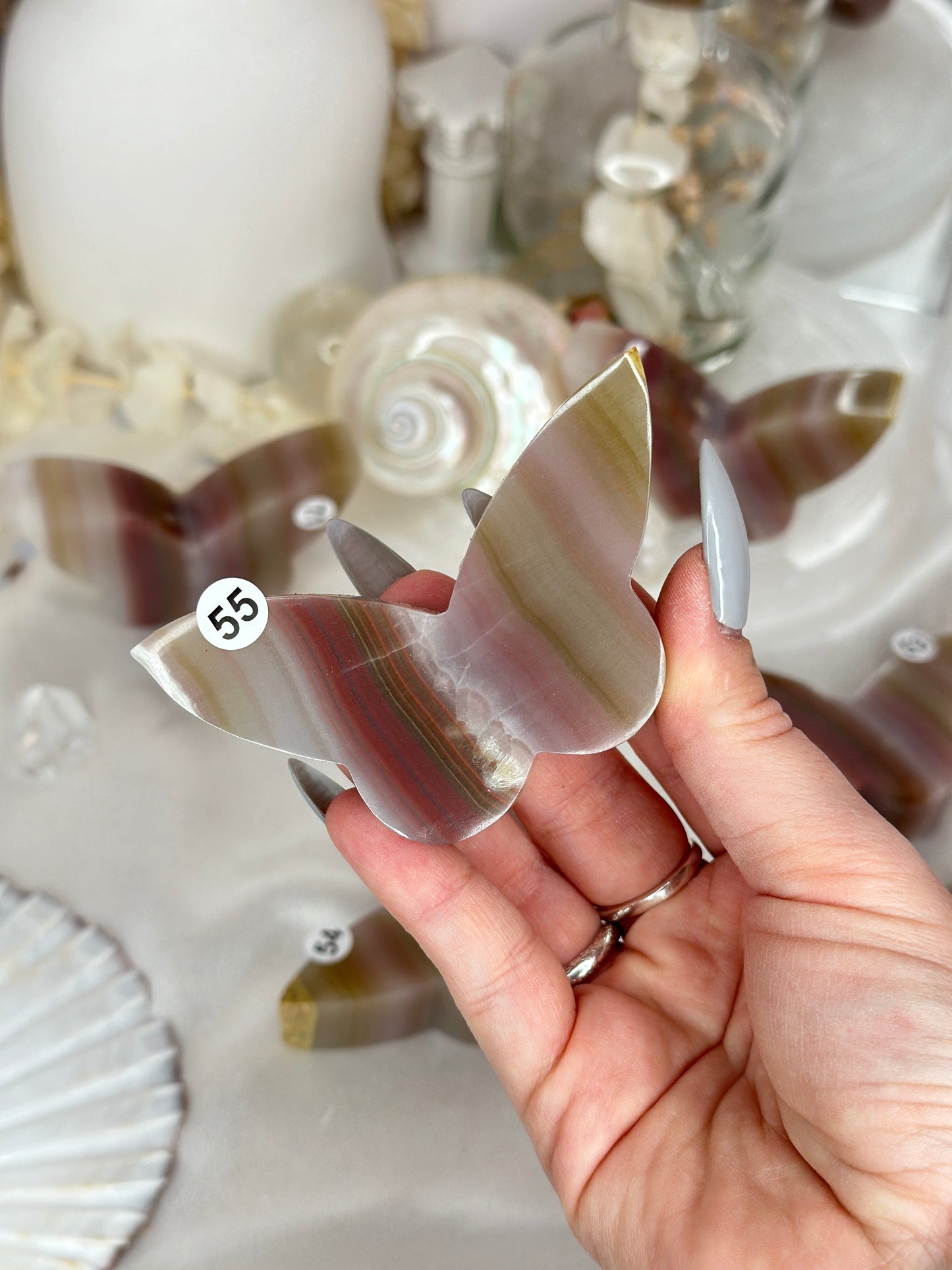Papillons 2D - calcite rose et verte