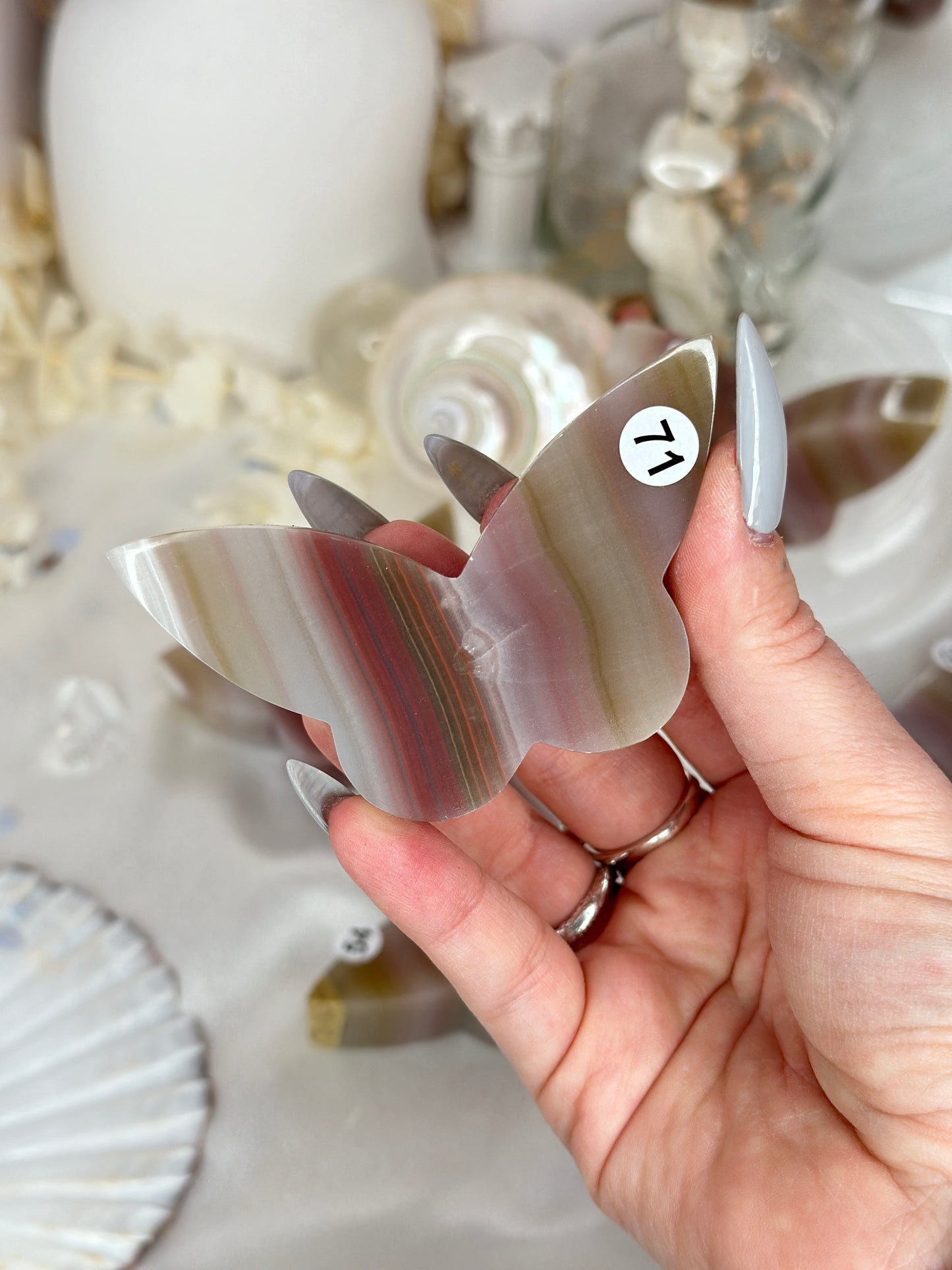 Papillons 2D - calcite rose et verte