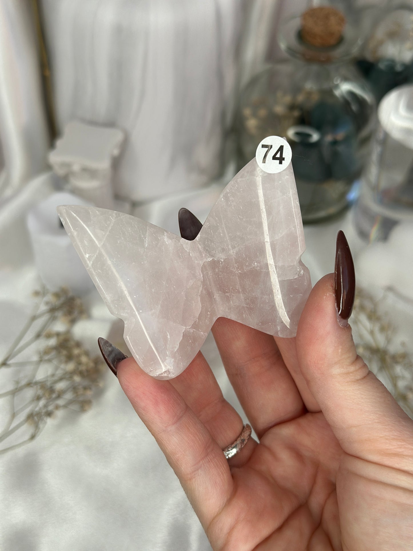 Papillons 3D en quartz rose