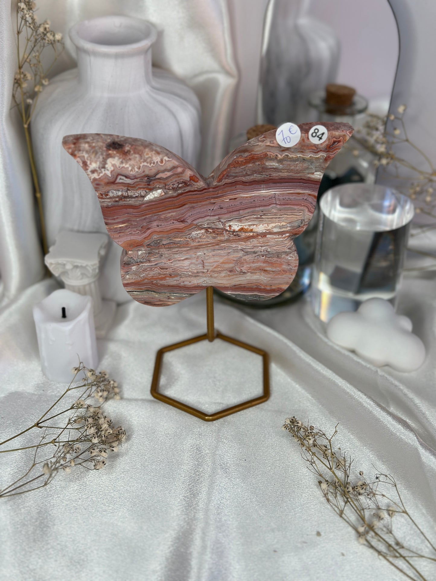 Papillons sur socle - agate crazy lace