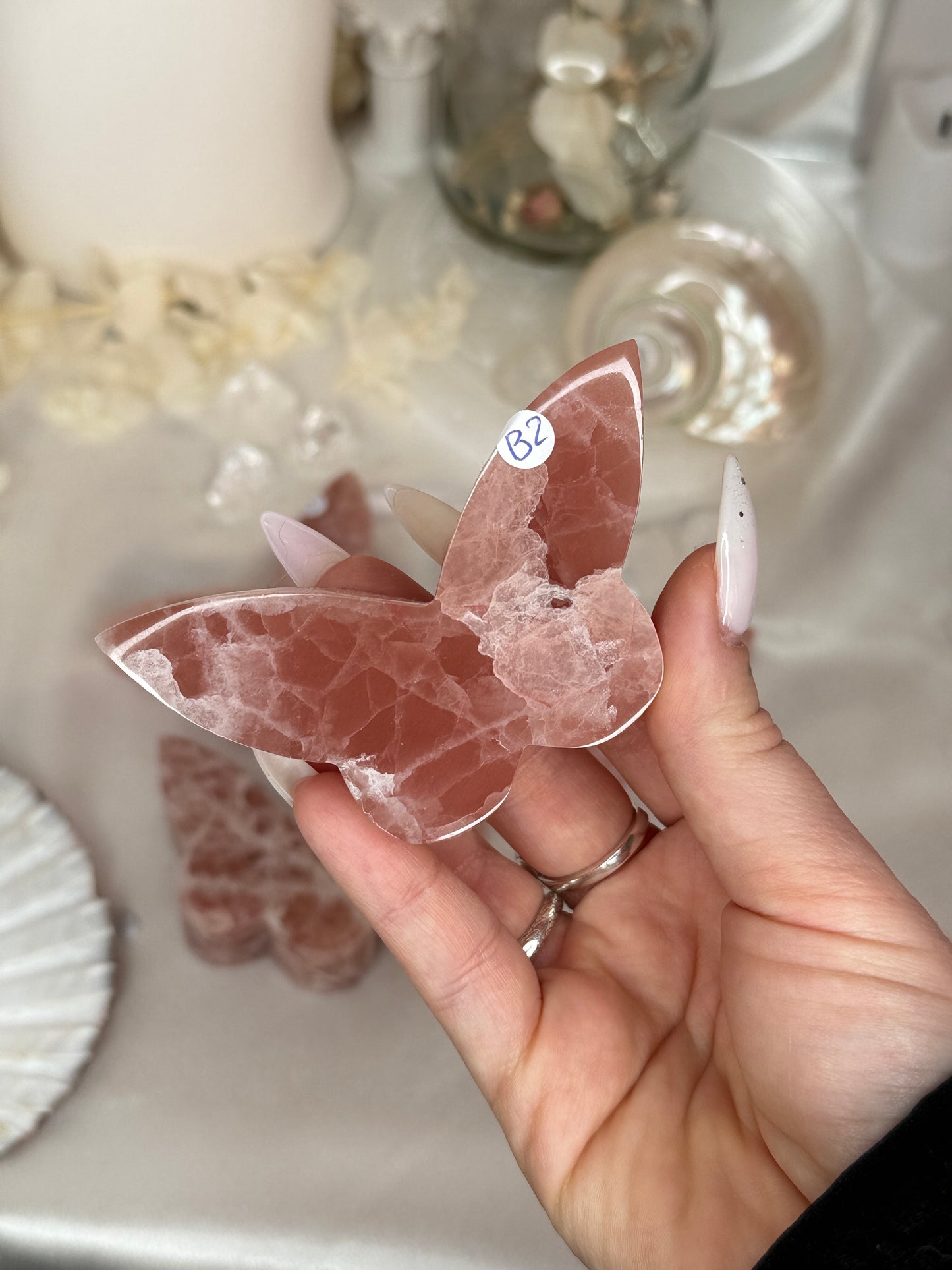 Papillons 2D - calcite fraise