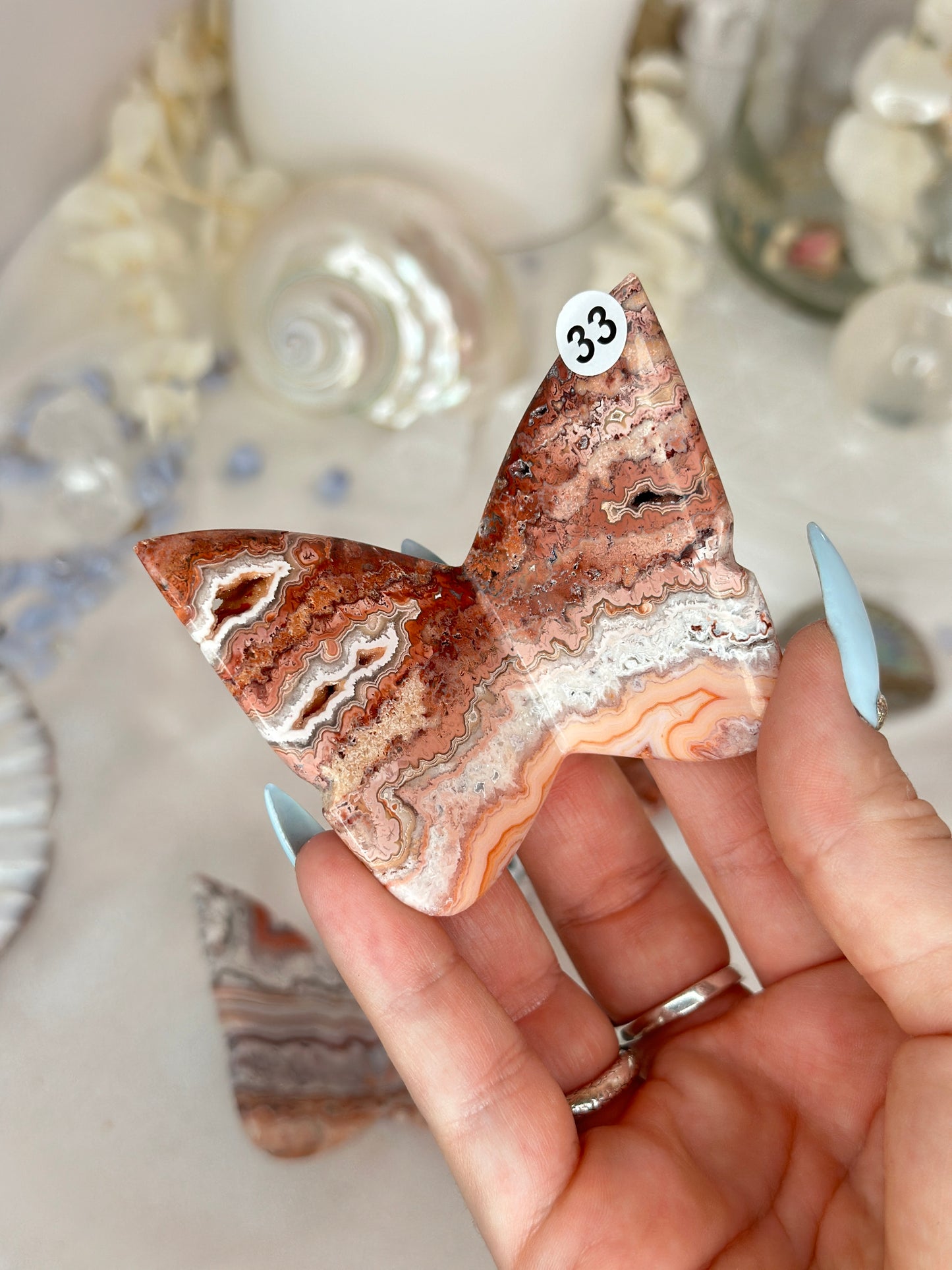 Papillons 3D - agate crazy lace rose