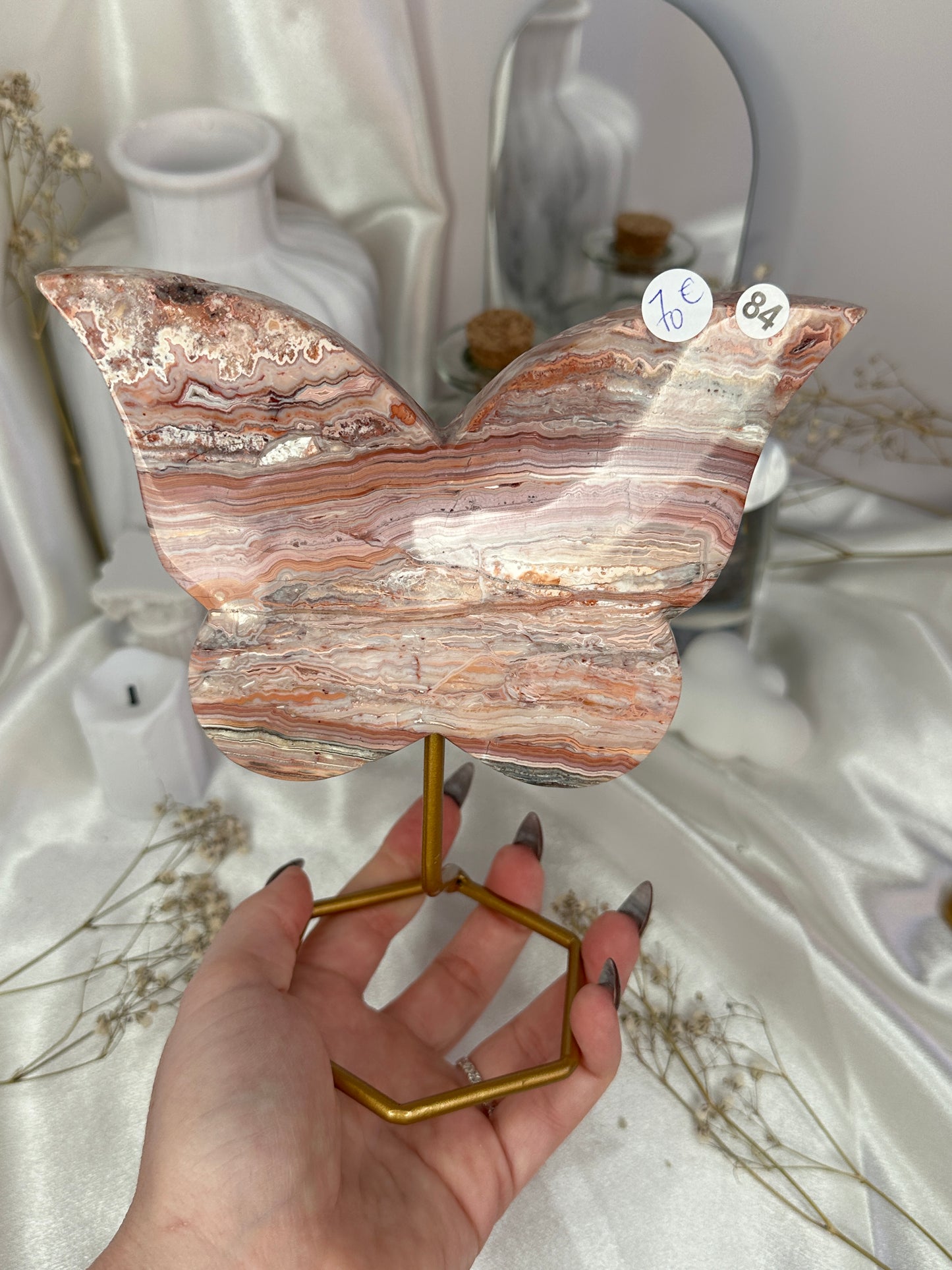 Papillons sur socle - agate crazy lace