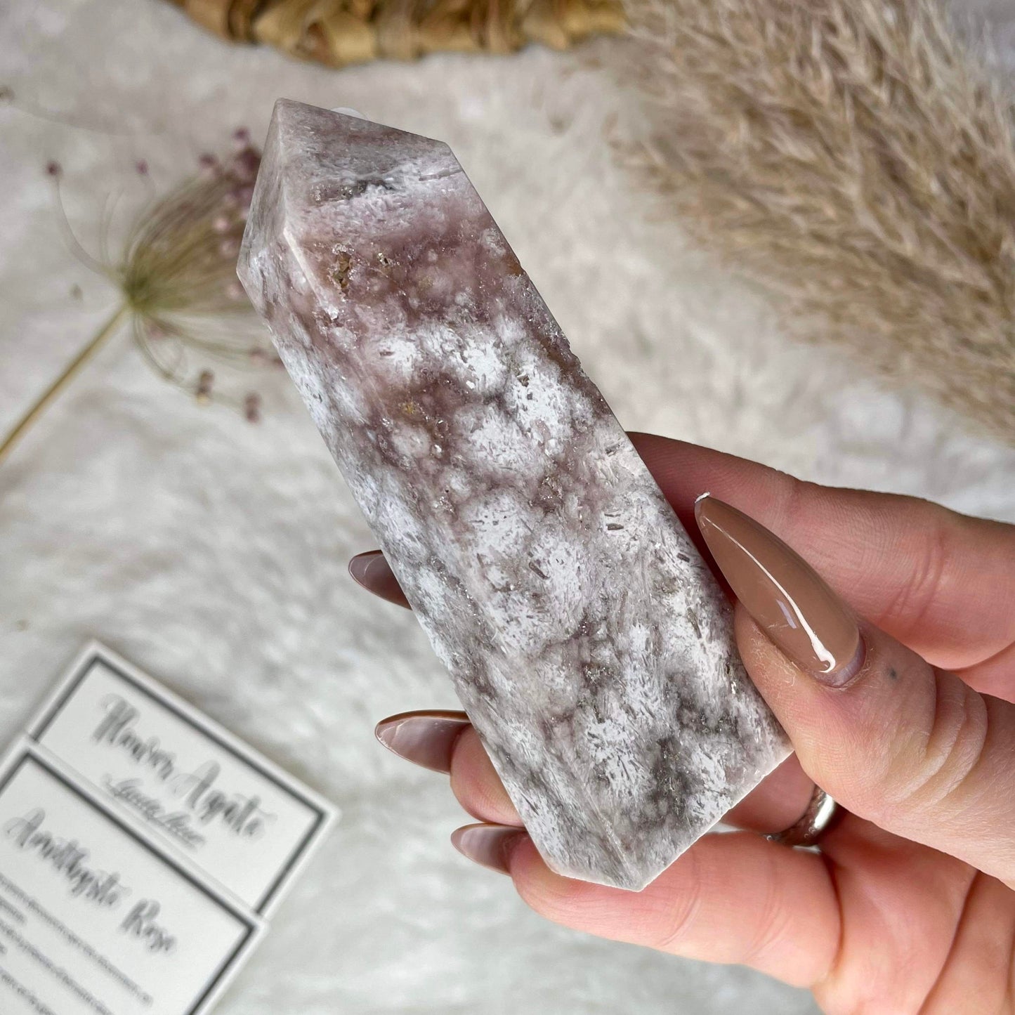 Pointe en agate fleur x améthyste rose