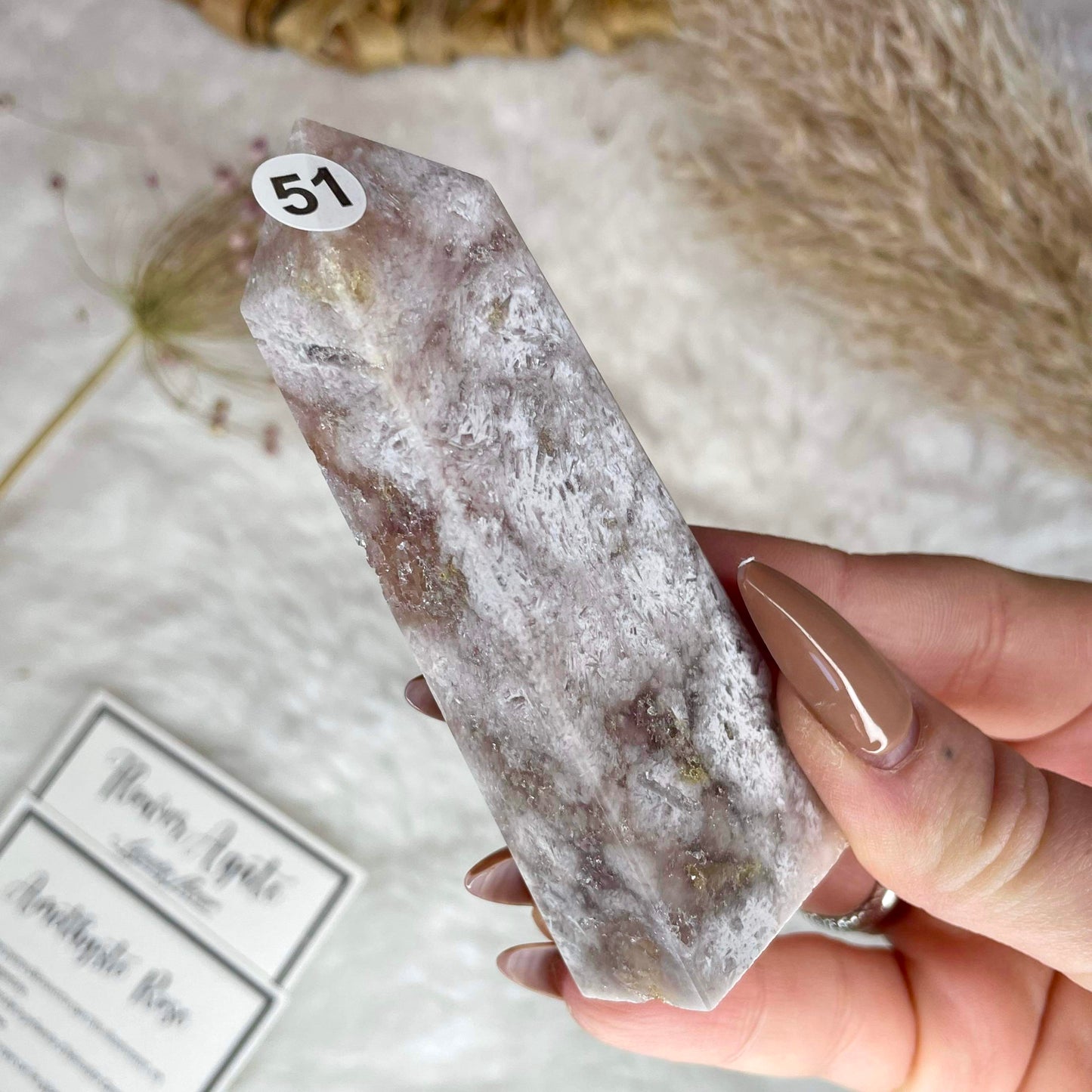 Pointe en agate fleur x améthyste rose