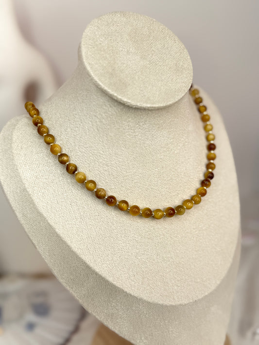 Collier Ellipse Kristal Ame©️ - œil de tigre doré