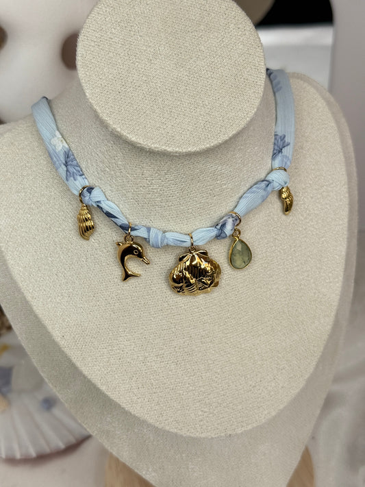 Collier tissu breloques - acier inoxydable