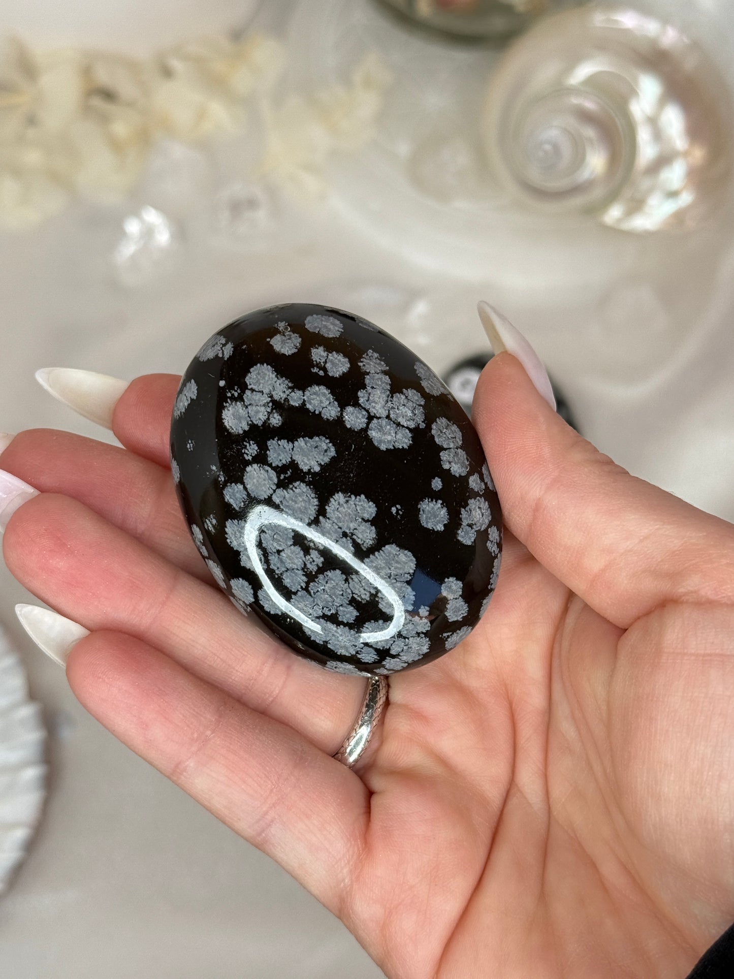 Galets - obsidienne flocon de neige