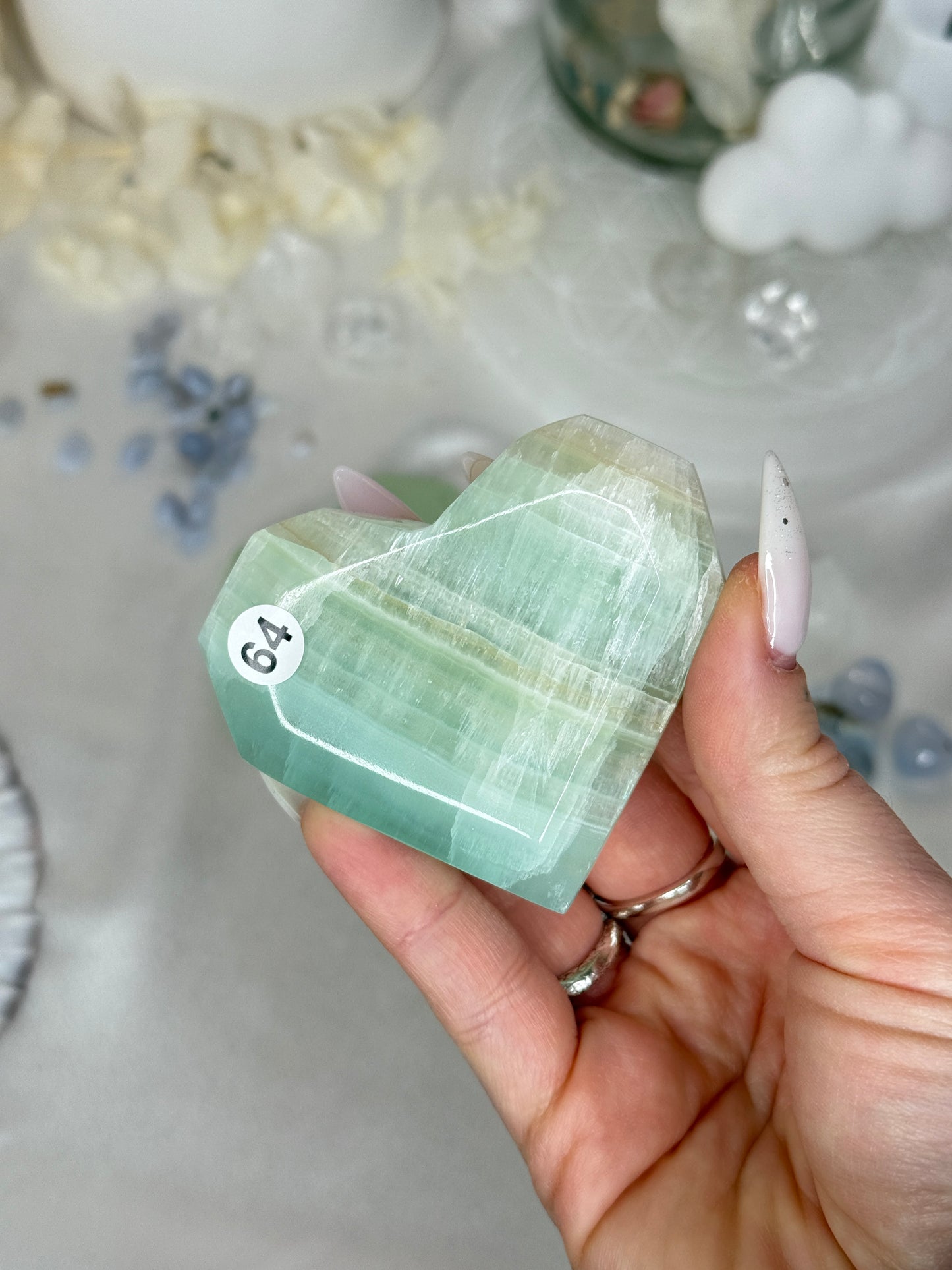 Cœurs facettés - calcite pistache