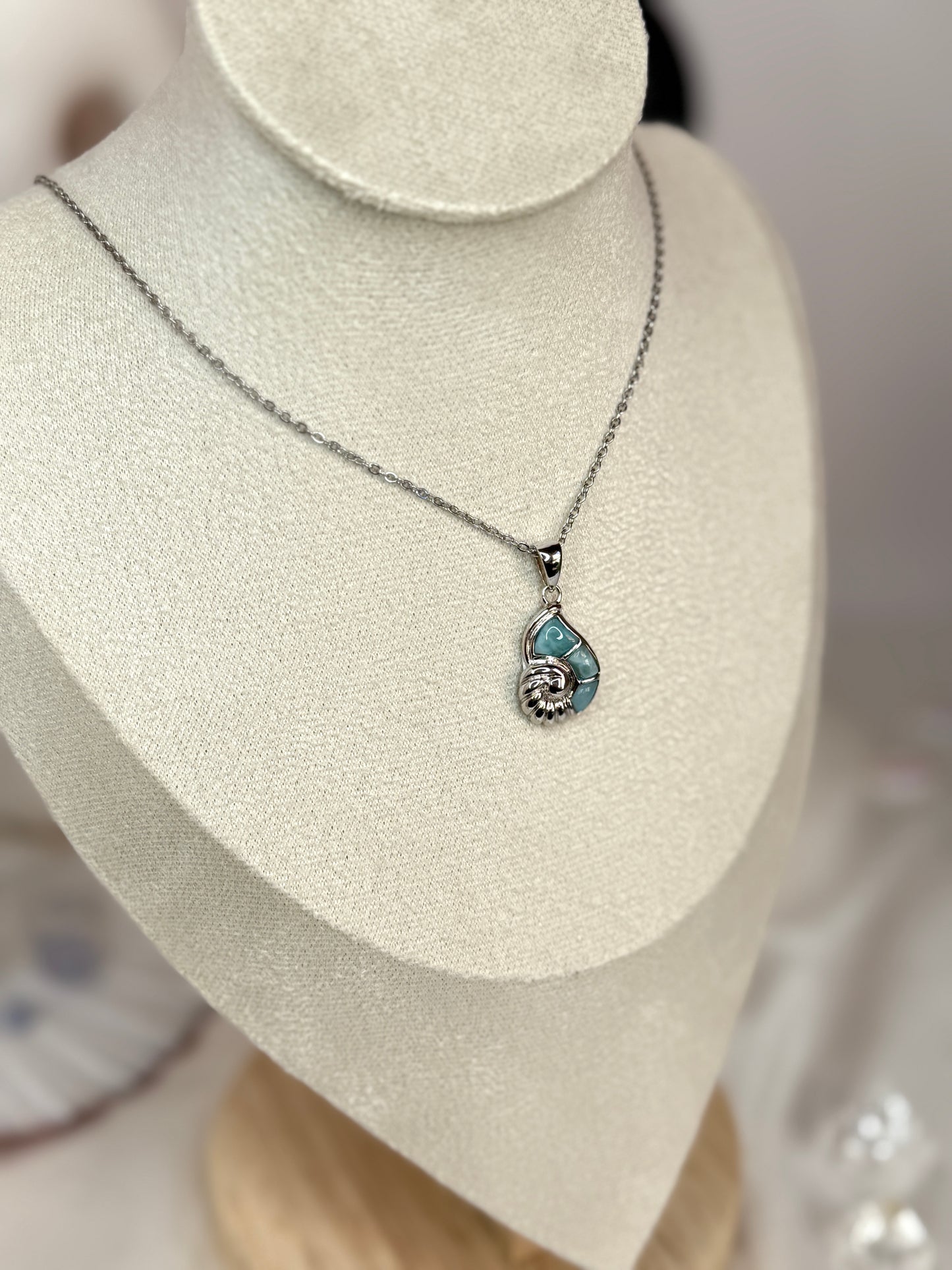 Pendentif ammonite Larimar - argent 925