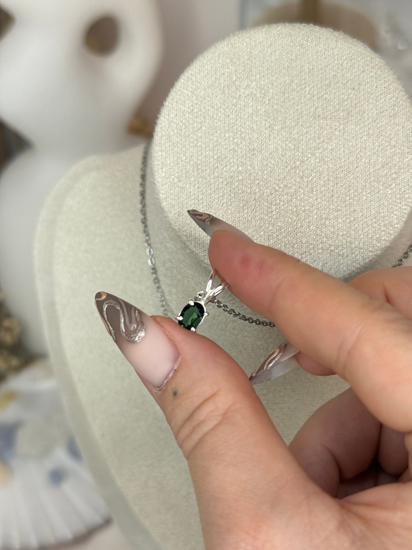 Petit pendentif Tourmaline VERTE - argent 925