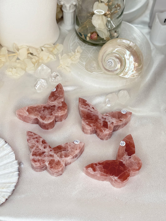 Papillons 2D - calcite fraise