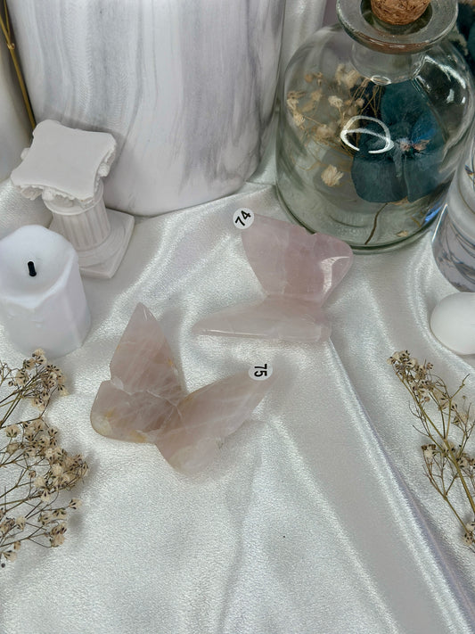Papillons 3D en quartz rose