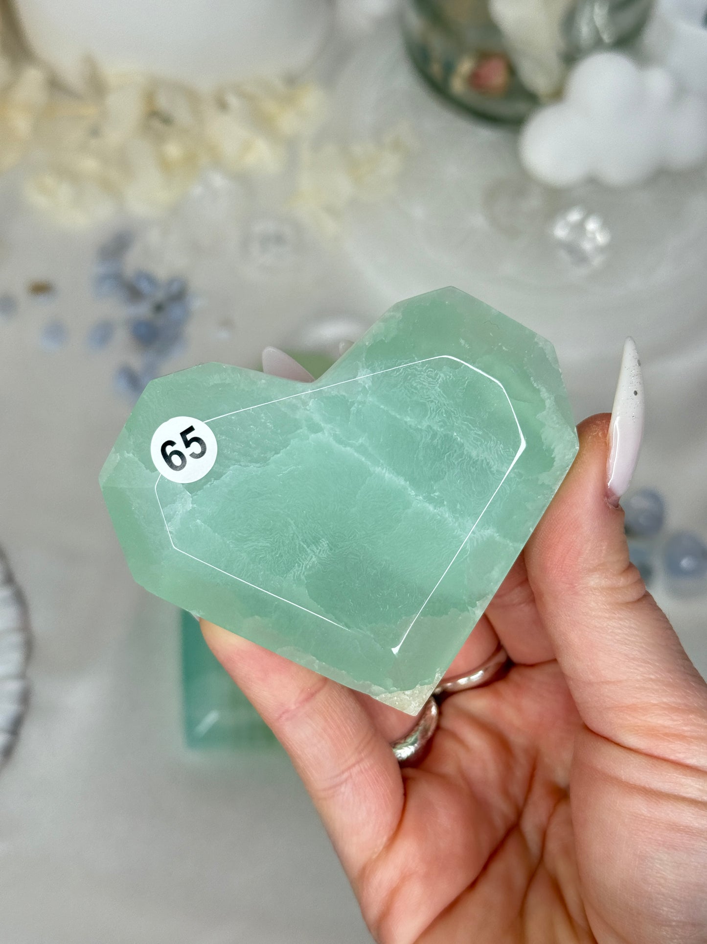 Cœurs facettés - calcite pistache