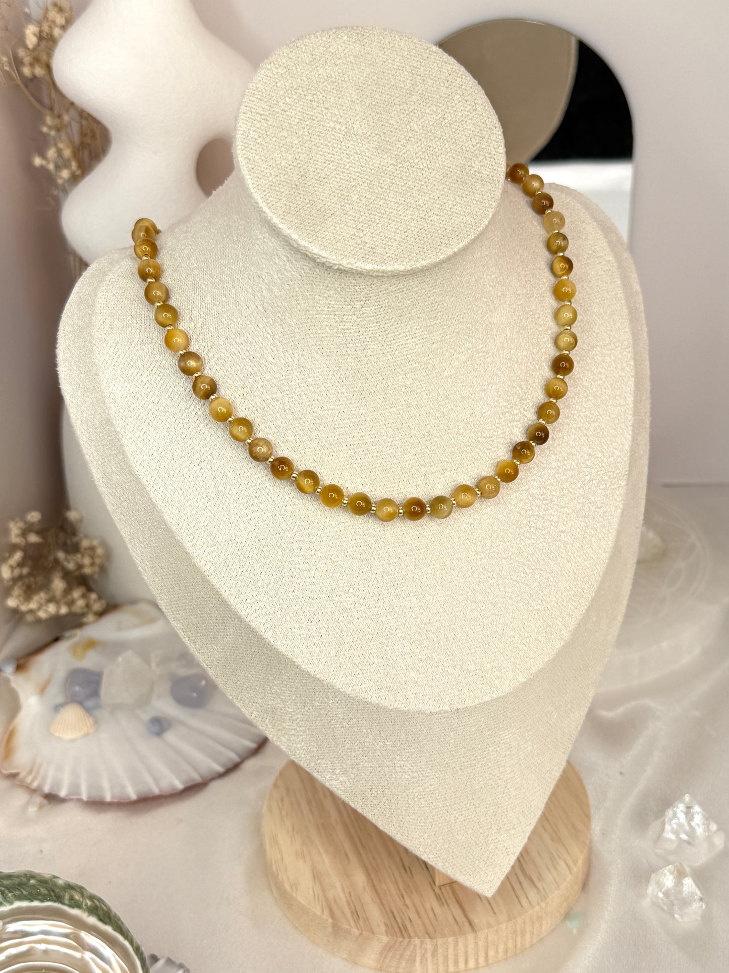 Collier Ellipse Kristal Ame©️ - œil de tigre doré