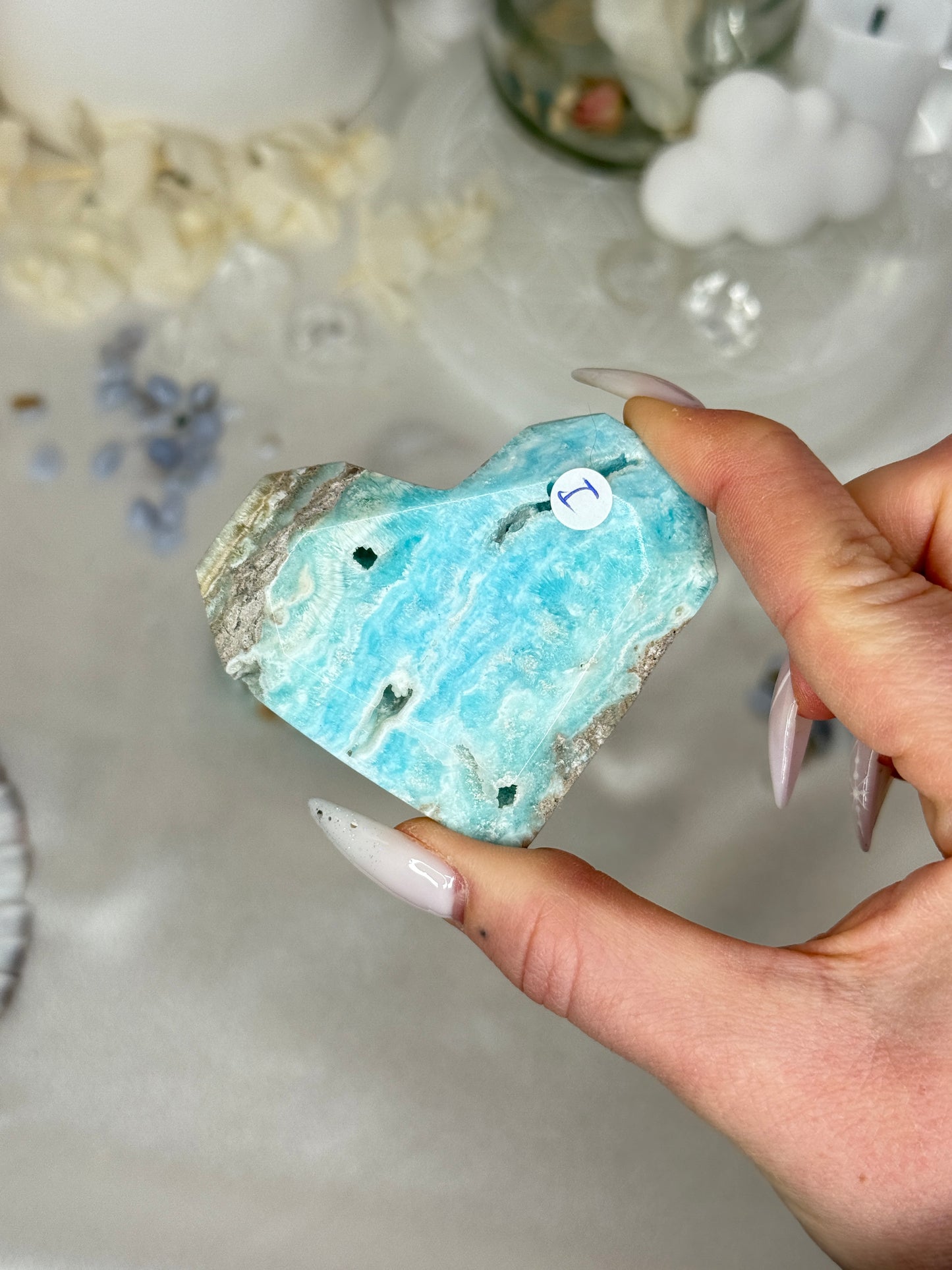 Cœurs facettés - aragonite bleue