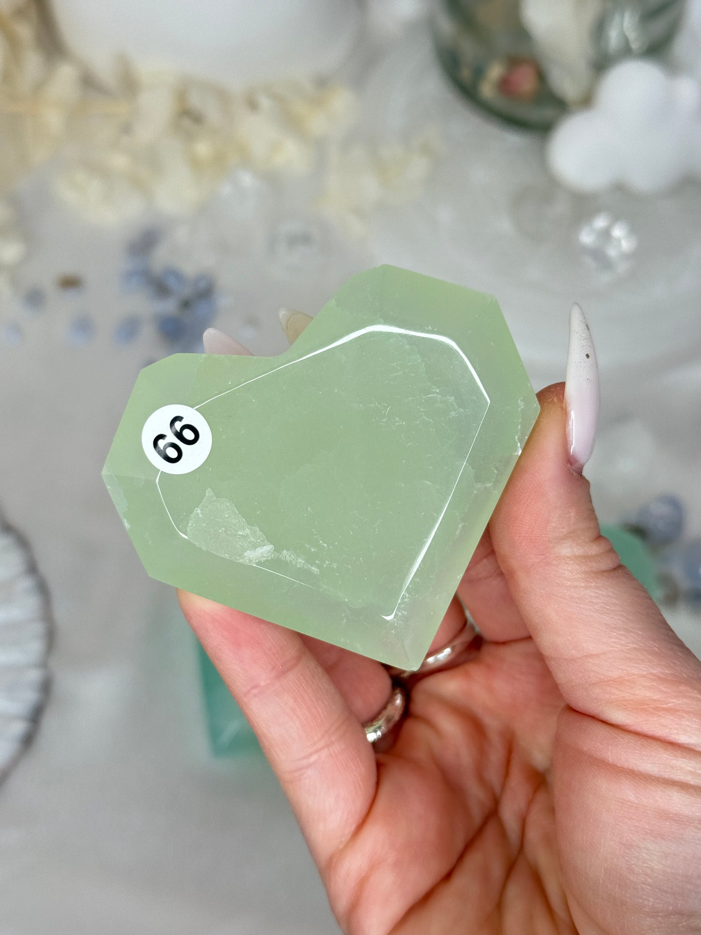 Cœurs facettés - calcite pistache