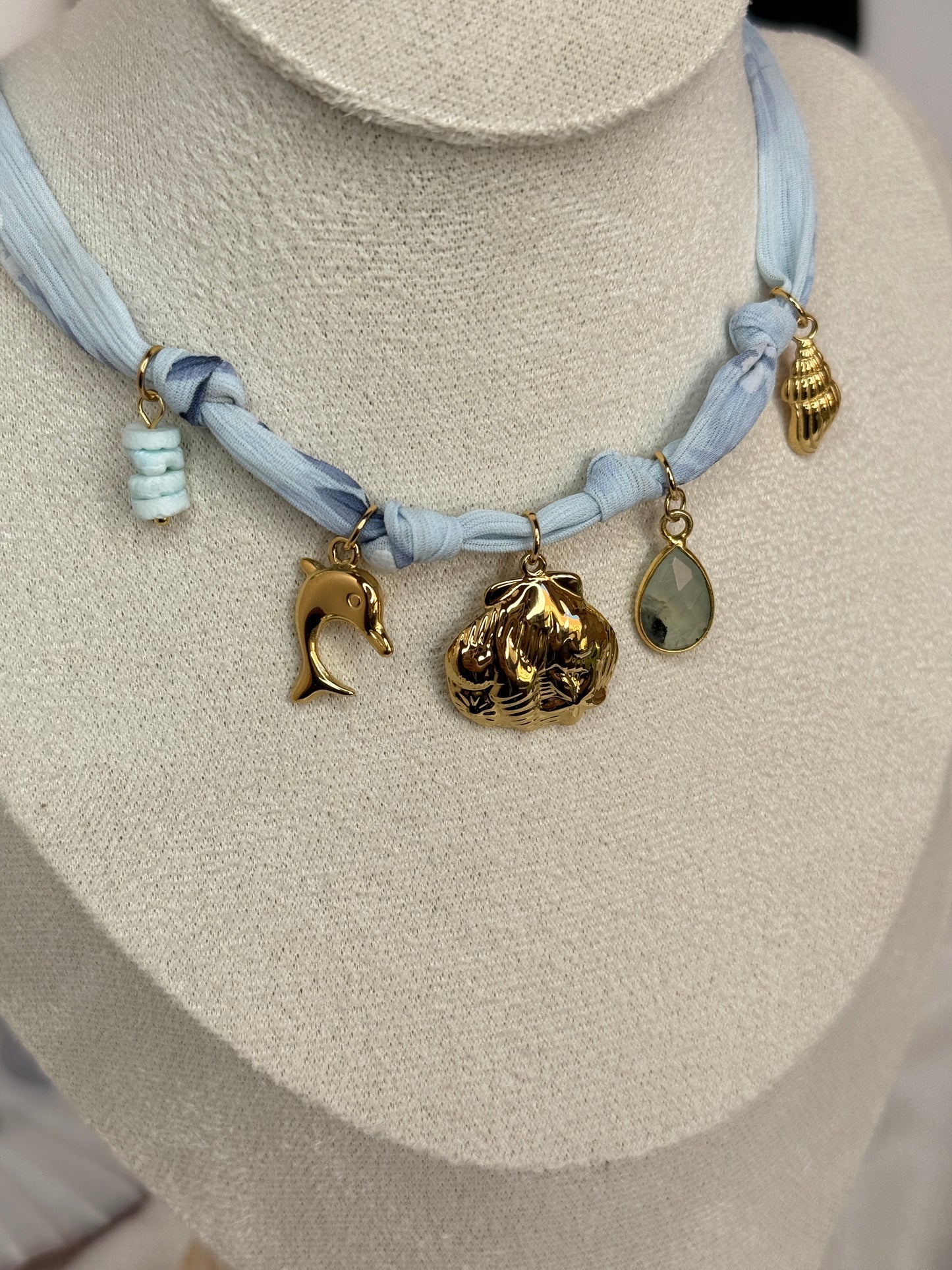 Collier tissu breloques - acier inoxydable