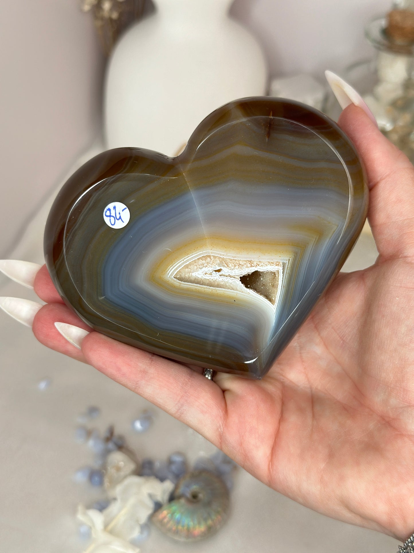 Cœur Agate cristallisée du Brésil - socle inclus