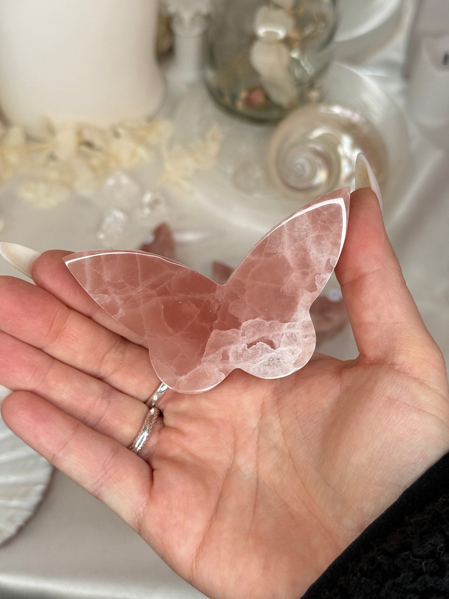 Papillons 2D - calcite fraise