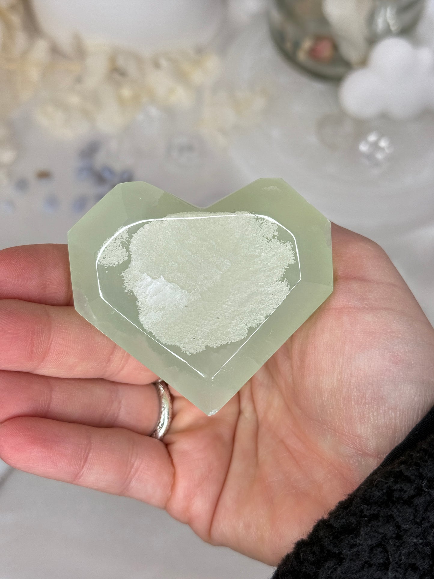 Cœurs facettés - calcite pistache