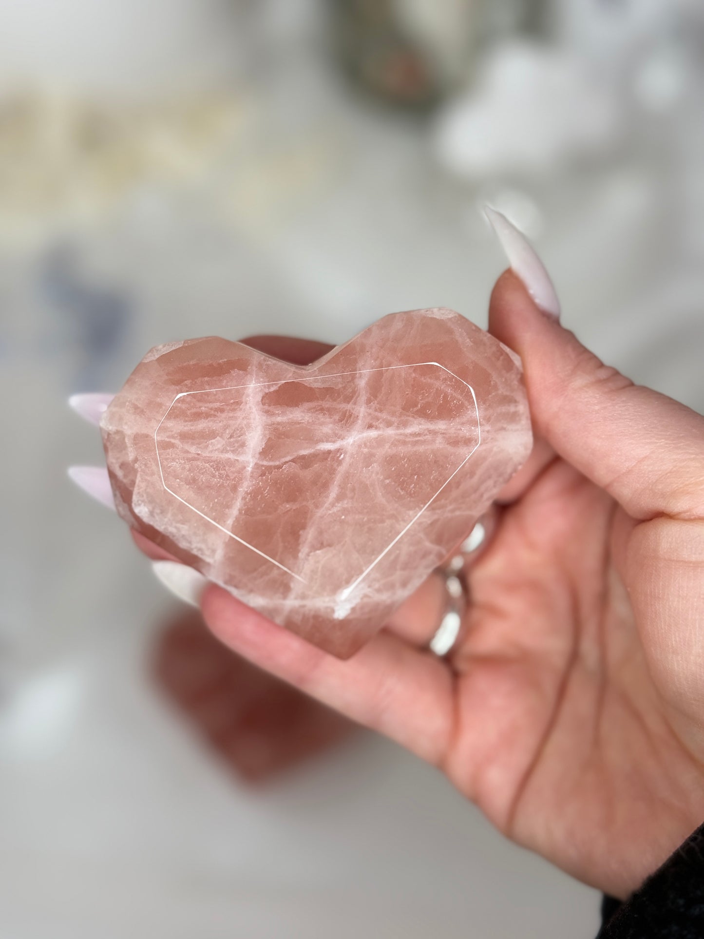 Cœurs facettés - calcite fraise