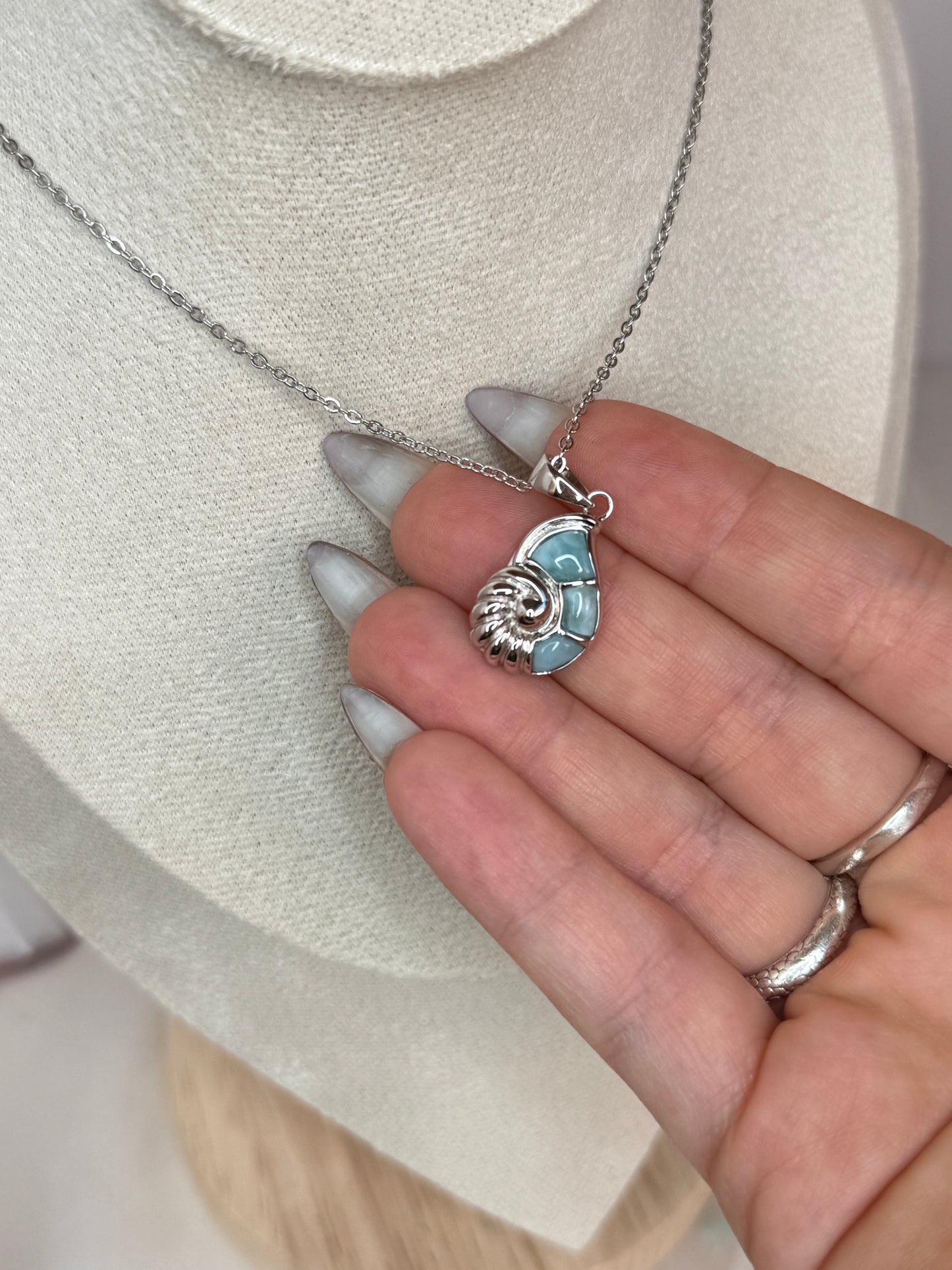 Pendentif ammonite Larimar - argent 925