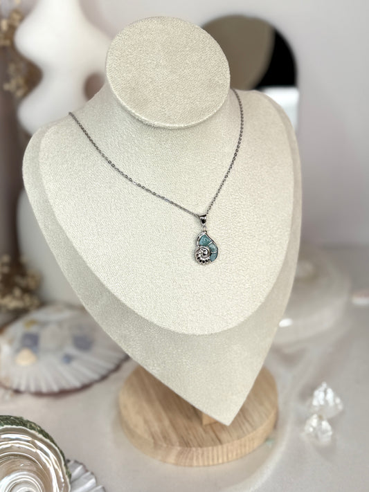 Pendentif ammonite Larimar - argent 925