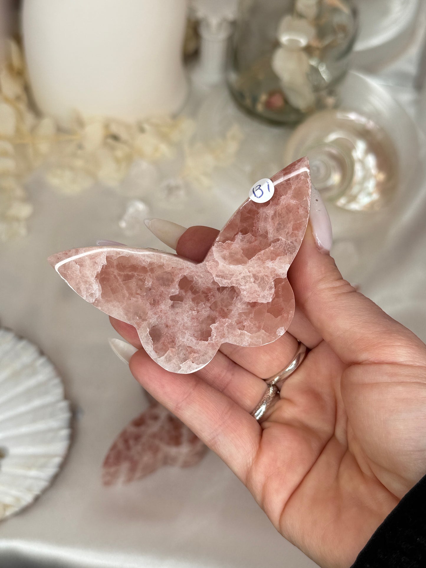 Papillons 2D - calcite fraise