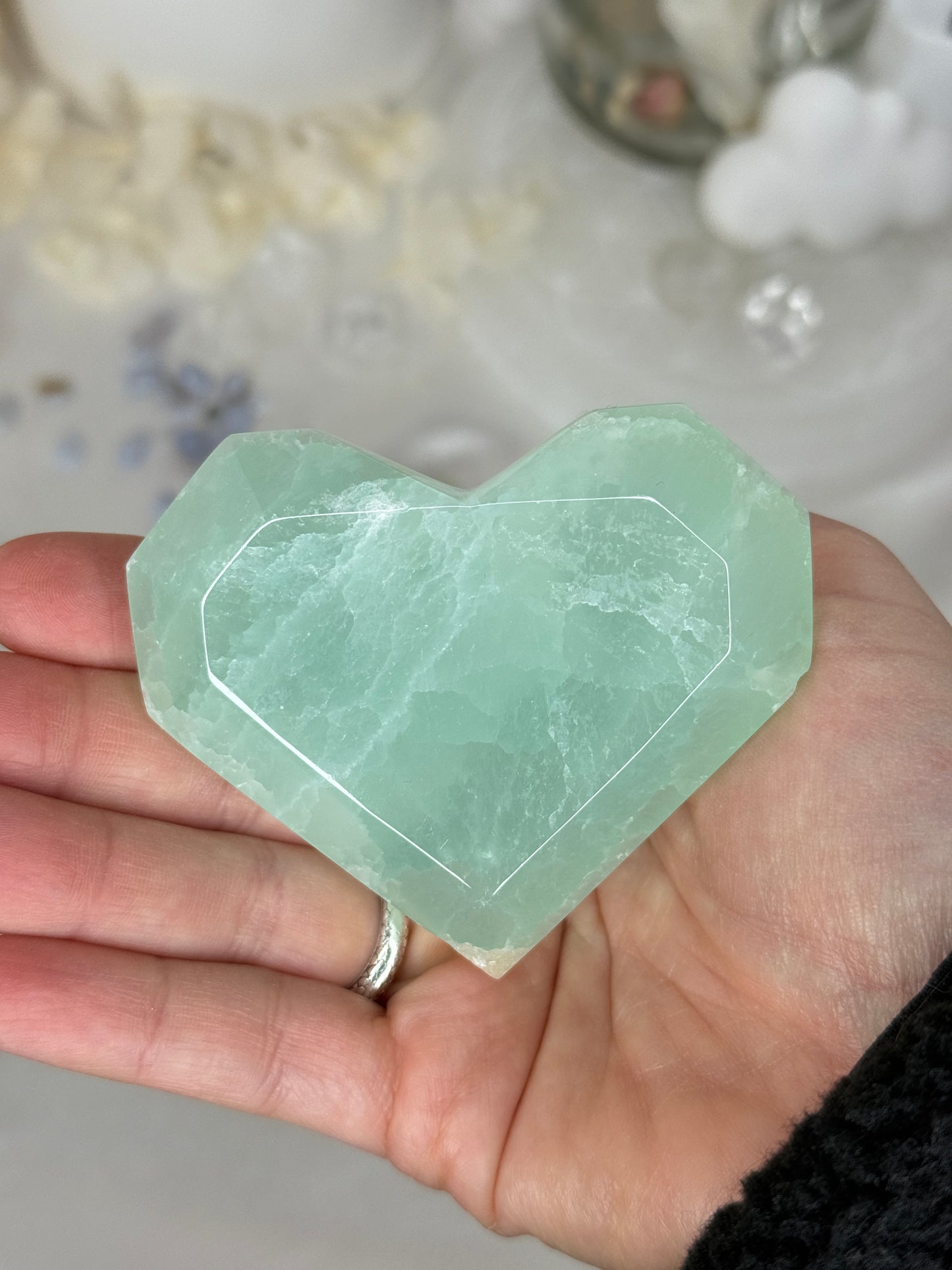 Cœurs facettés - calcite pistache