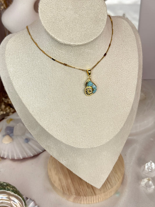 Pendentif ammonite larimar - argent 925 plaqué or