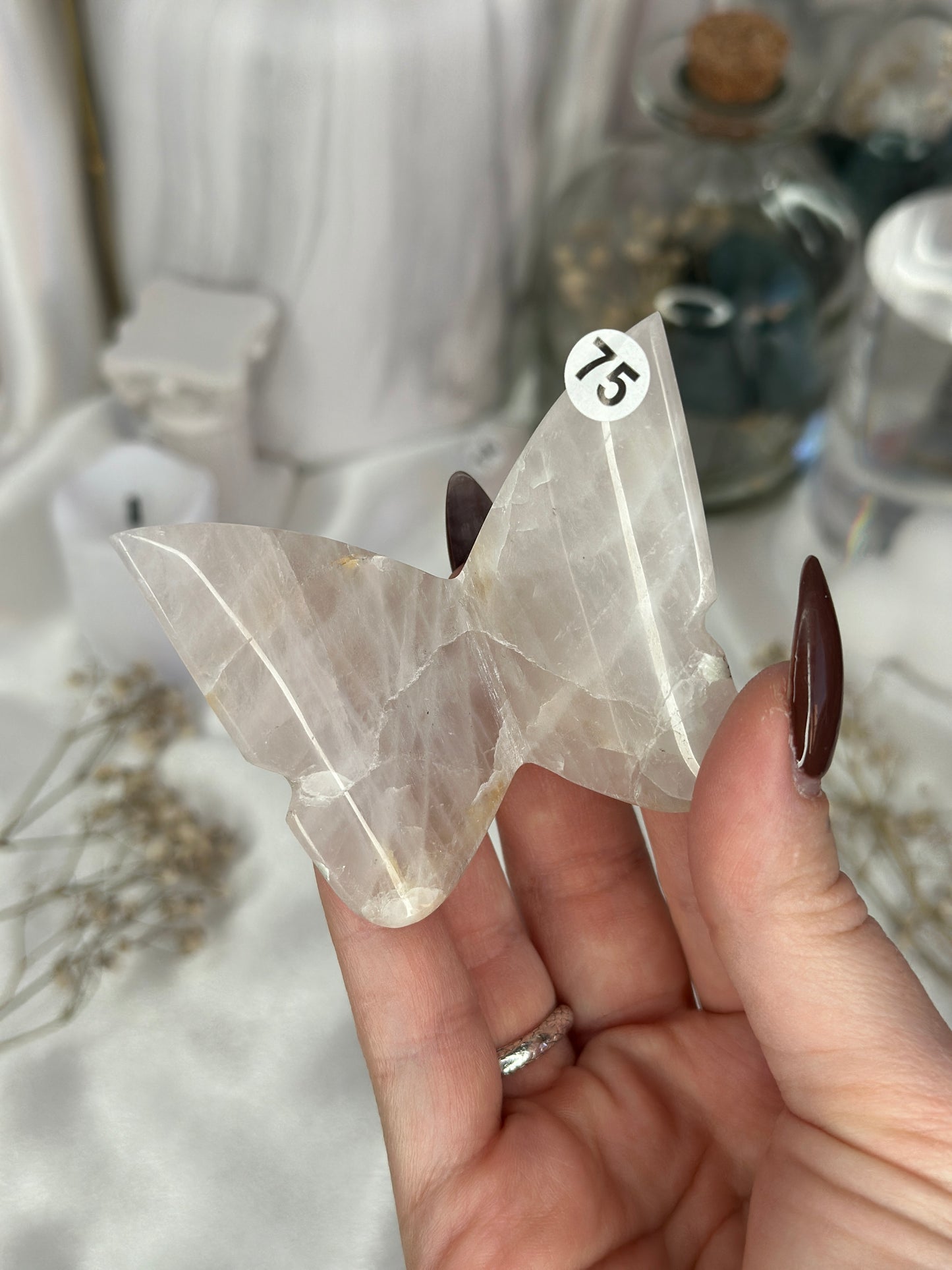 Papillons 3D en quartz rose
