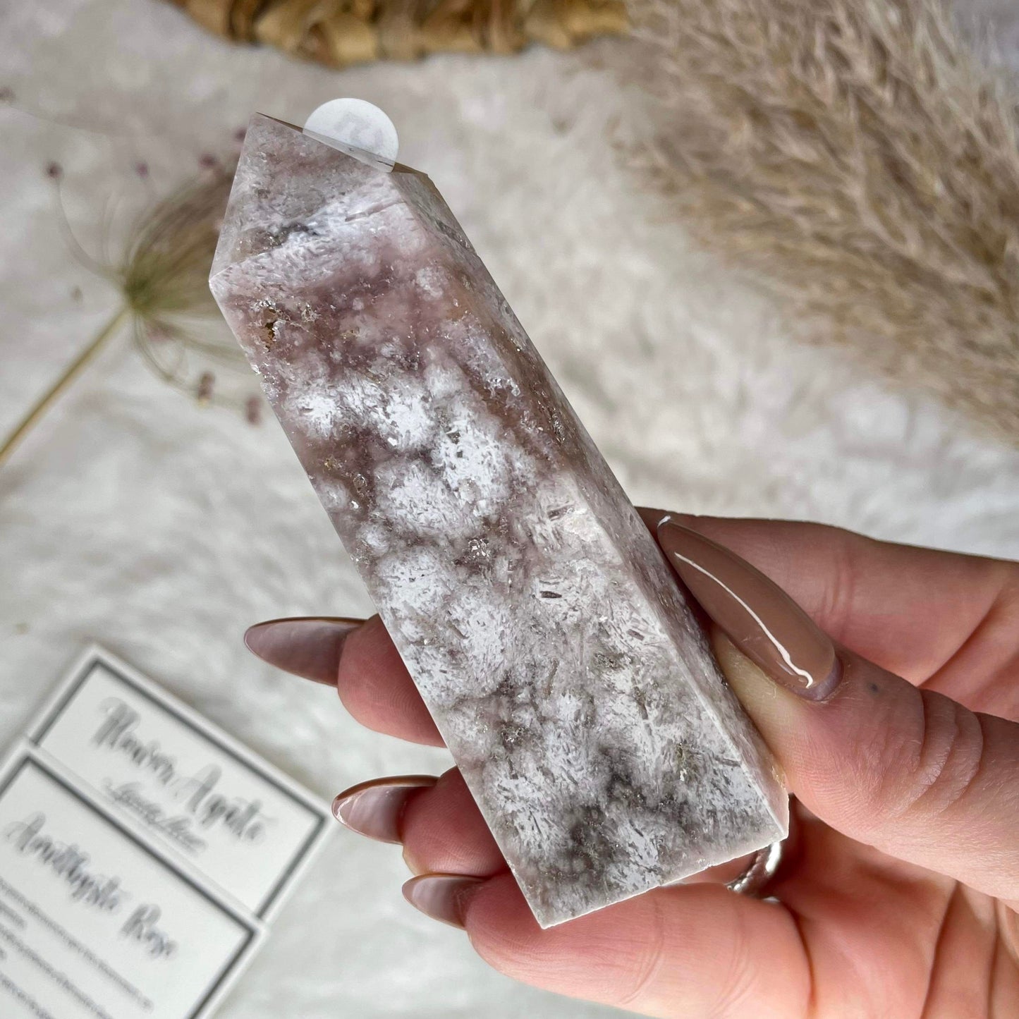 Pointe en agate fleur x améthyste rose