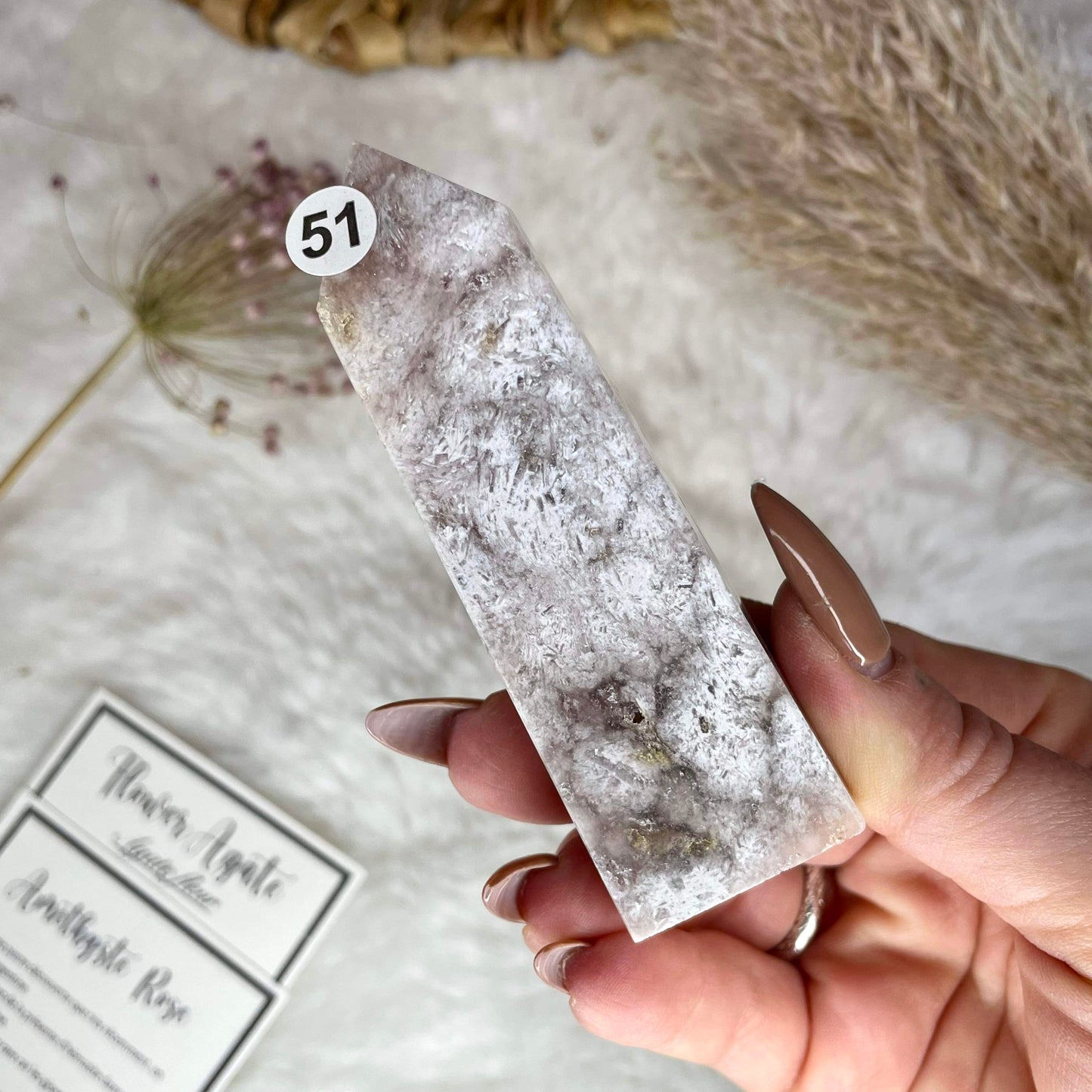 Pointe en agate fleur x améthyste rose