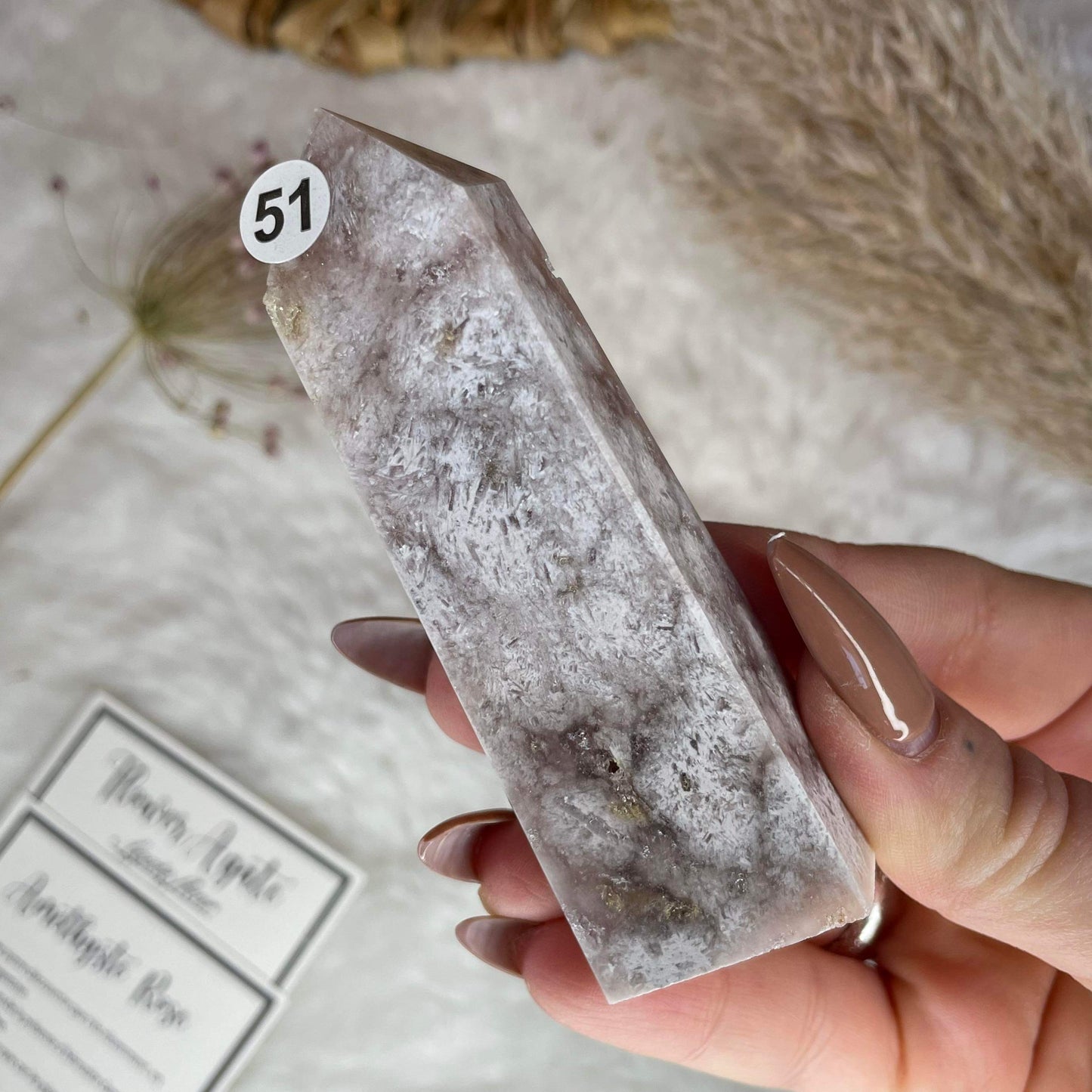 Pointe en agate fleur x améthyste rose